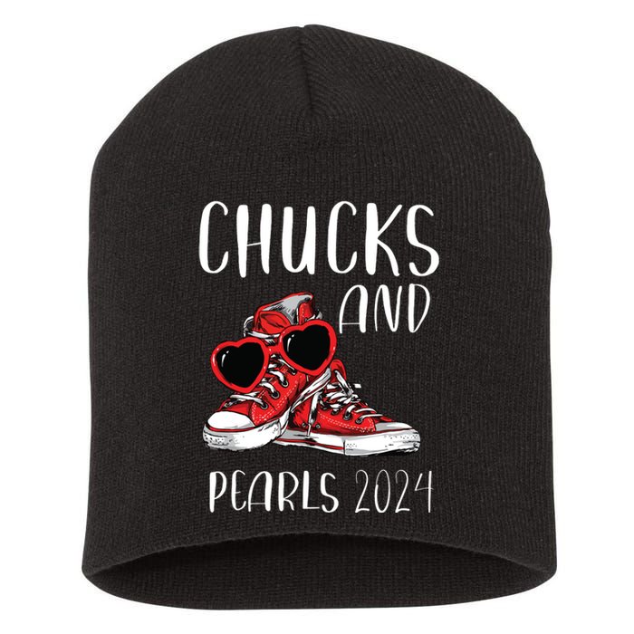 Chucks And Pearls Im With Her Kamala 2024 Short Acrylic Beanie