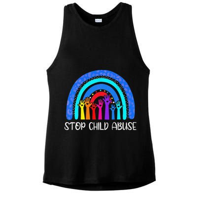 Child Abuse Prevention Awareness Month Blue Ribbon Cat Ladies PosiCharge Tri-Blend Wicking Tank