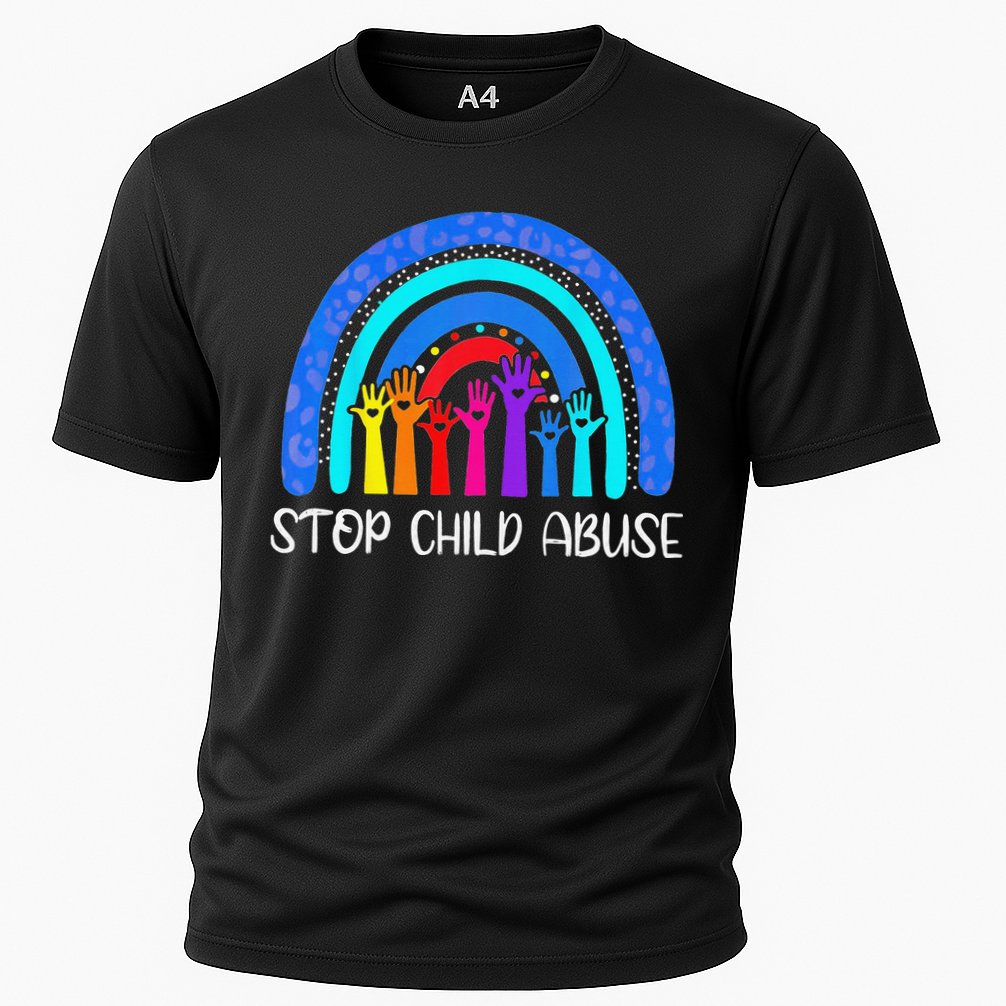 Child Abuse Prevention Awareness Month Blue Ribbon Cat Cooling Performance Crew T-Shirt