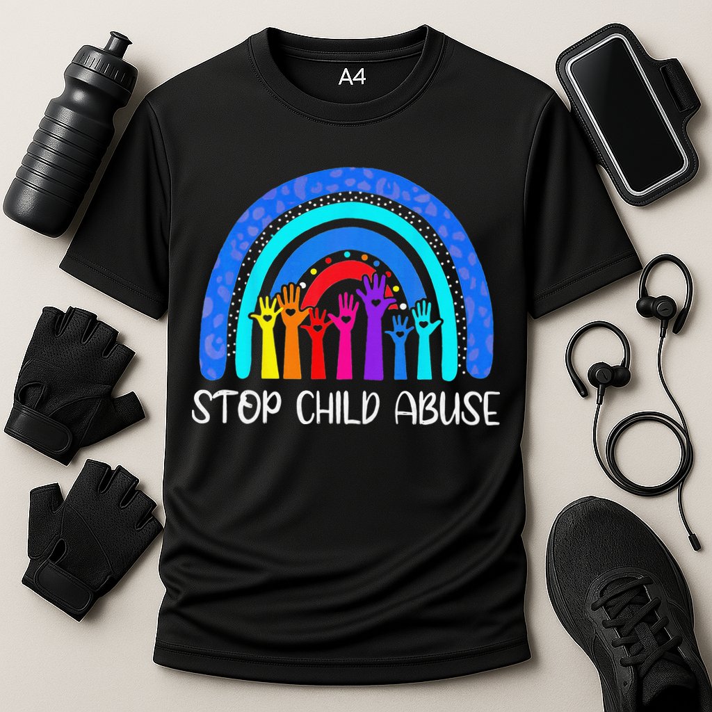 Child Abuse Prevention Awareness Month Blue Ribbon Cat Cooling Performance Crew T-Shirt