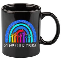 Child Abuse Prevention Awareness Month Blue Ribbon Cat 11oz C Handle Ceramic Mug