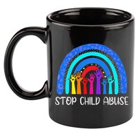Child Abuse Prevention Awareness Month Blue Ribbon Cat 11oz C Handle Ceramic Mug
