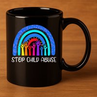 Child Abuse Prevention Awareness Month Blue Ribbon Cat 11oz C Handle Ceramic Mug