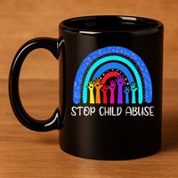 Child Abuse Prevention Awareness Month Blue Ribbon Cat 11oz C Handle Ceramic Mug