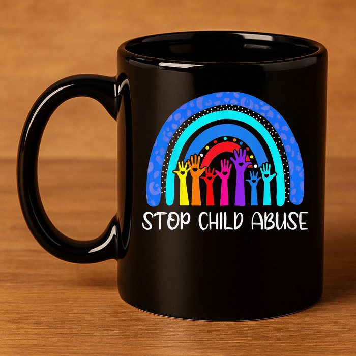 Child Abuse Prevention Awareness Month Blue Ribbon Cat 11oz C Handle Ceramic Mug