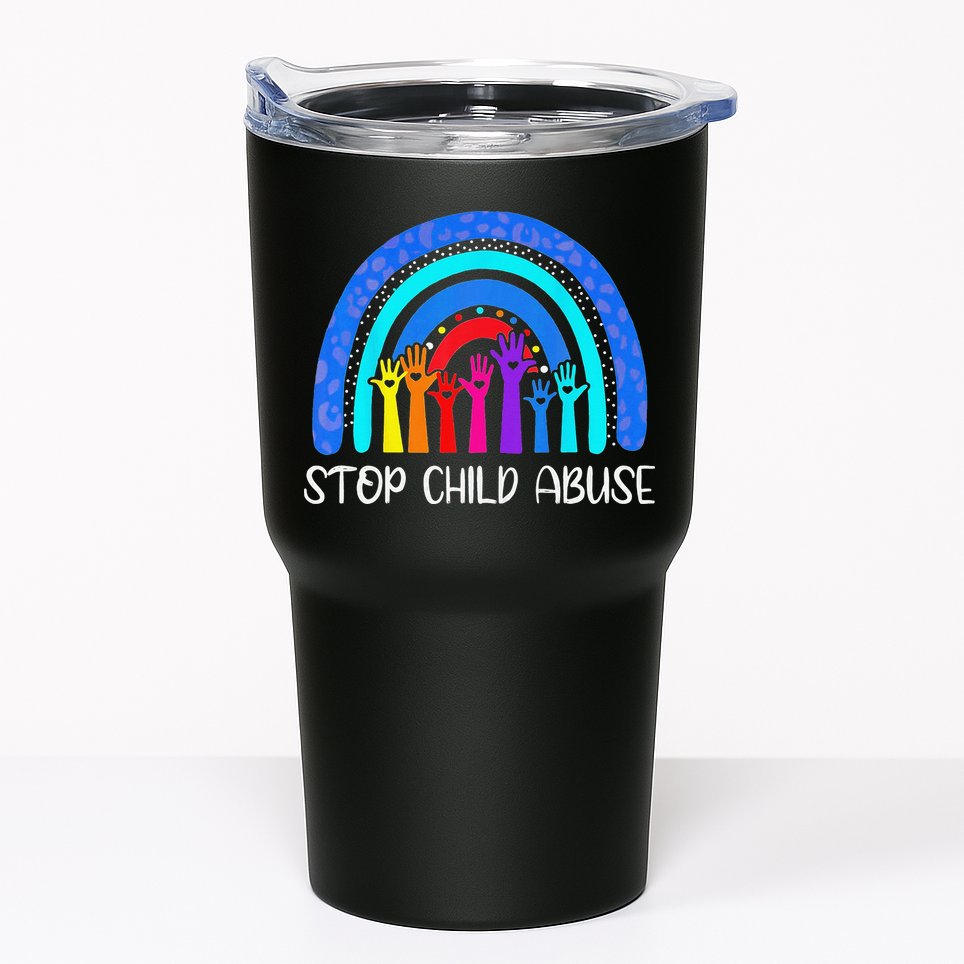 Child Abuse Prevention Awareness Month Blue Ribbon Cat Tumbler