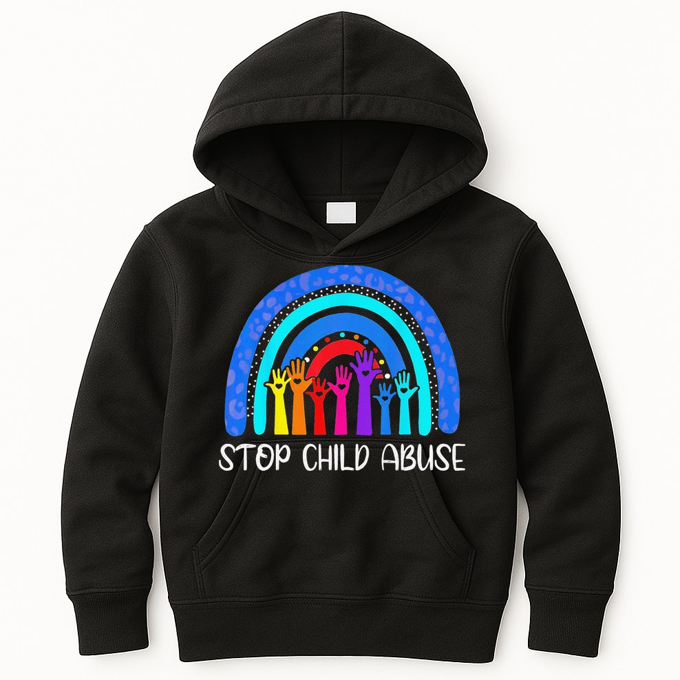 Child Abuse Prevention Awareness Month Blue Ribbon Cat Kids Hoodie