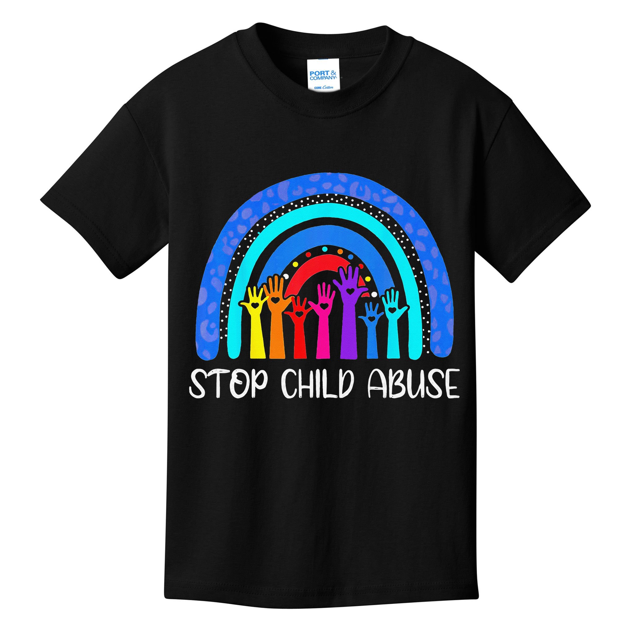 Child Abuse Prevention Awareness Month Blue Ribbon Cat Kids T-Shirt