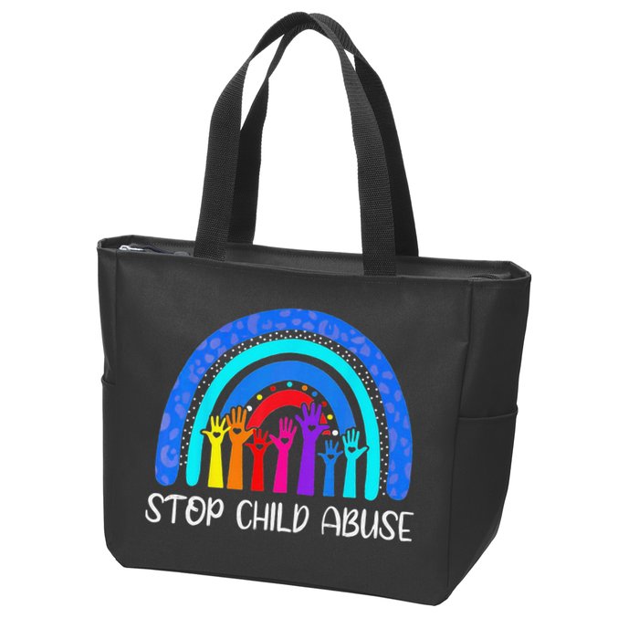 Child Abuse Prevention Awareness Month Blue Ribbon Cat Zip Tote Bag