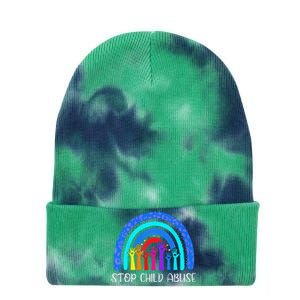 Child Abuse Prevention Awareness Month Blue Ribbon Cat Tie Dye 12in Knit Beanie