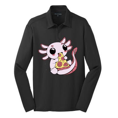 Cute Axolotl Pizza Lover Silk Touch Performance Long Sleeve Polo