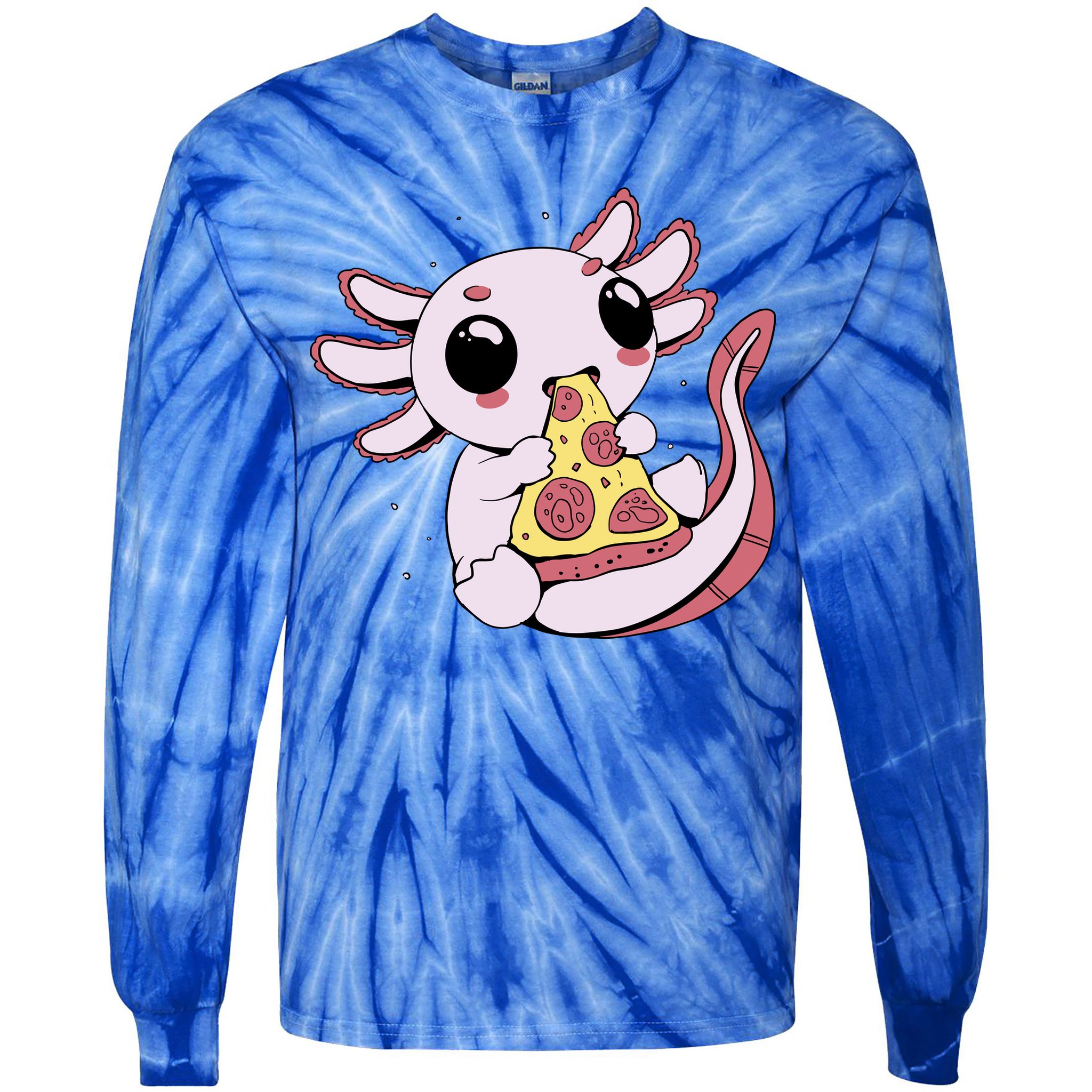 Cute Axolotl Pizza Lover Tie-Dye Long Sleeve Shirt