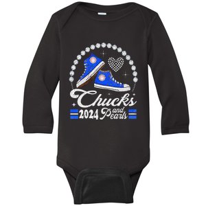 Chucks And Pearls IM With Her 2024 Rocking Chucks & Pearls Baby Long Sleeve Bodysuit