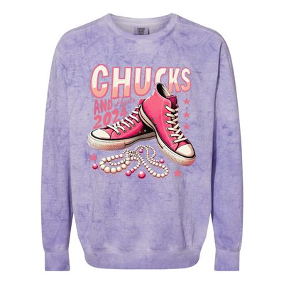 Chucks And Pearls 2024 President Election Day Kamala Harris Colorblast Crewneck Sweatshirt