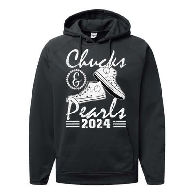 Chucks And Pearls Kamala Harris 2024 Usa Election 2024 Performance Fleece Hoodie