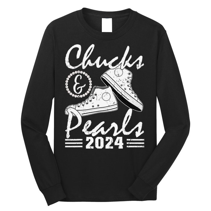 Chucks And Pearls Kamala Harris 2024 Usa Election 2024 Long Sleeve Shirt