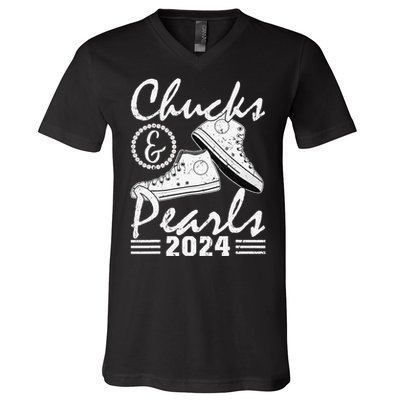 Chucks And Pearls Kamala Harris 2024 Usa Election 2024 V-Neck T-Shirt