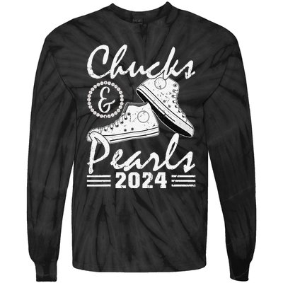 Chucks And Pearls Kamala Harris 2024 Usa Election 2024 Tie-Dye Long Sleeve Shirt