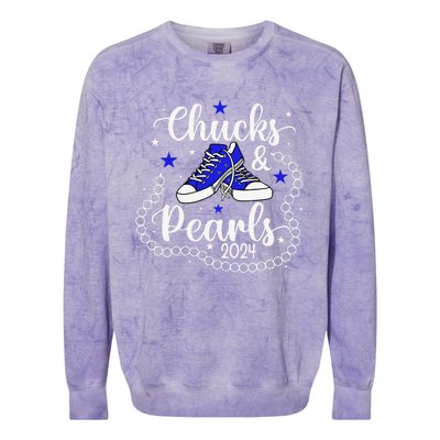 Chucks And Pearls Kamala Harris 2024 Meme Vote President Colorblast Crewneck Sweatshirt