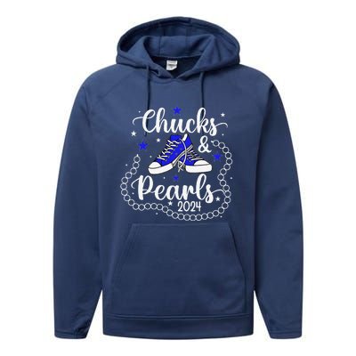 Chucks And Pearls Kamala Harris 2024 Meme Vote President Performance Fleece Hoodie