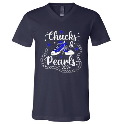 Chucks And Pearls Kamala Harris 2024 Meme Vote President V-Neck T-Shirt