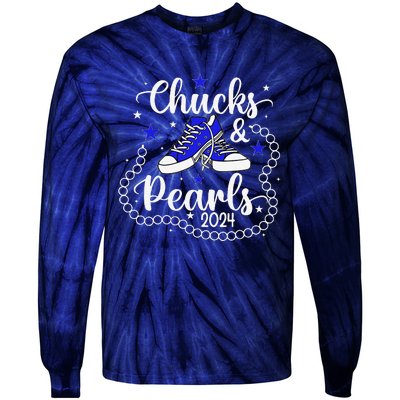 Chucks And Pearls Kamala Harris 2024 Meme Vote President Tie-Dye Long Sleeve Shirt