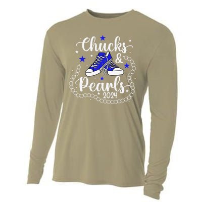 Chucks And Pearls Kamala Harris 2024 Meme Vote President Cooling Performance Long Sleeve Crew