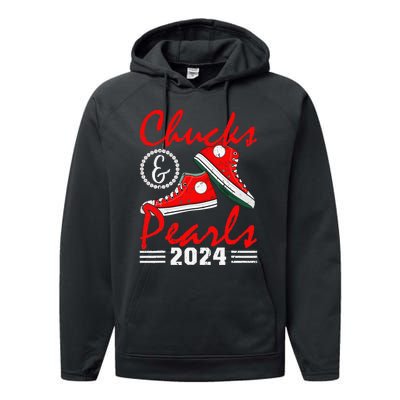 Chucks And Pearls Kamala Harris 2024 Usa Election 2024 Performance Fleece Hoodie