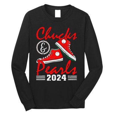 Chucks And Pearls Kamala Harris 2024 Usa Election 2024 Long Sleeve Shirt