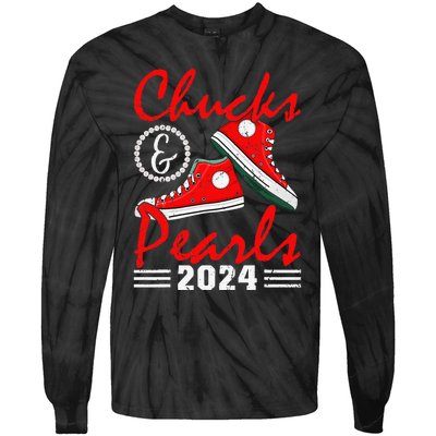 Chucks And Pearls Kamala Harris 2024 Usa Election 2024 Tie-Dye Long Sleeve Shirt