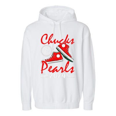 Chucks And Pearls Kamala Harris 2024 Usa Election 2024 Garment-Dyed Fleece Hoodie