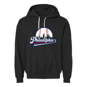 Cityscape Art Print Philadelphia Skyline in Bold Typography Garment-Dyed Fleece Hoodie