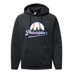 Cityscape Art Print Philadelphia Skyline in Bold Typography Performance Fleece Hoodie