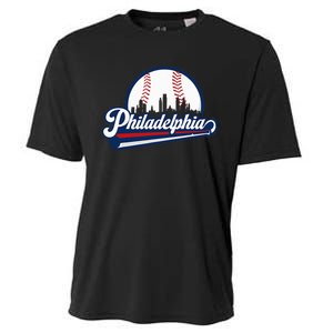 Cityscape Art Print Philadelphia Skyline in Bold Typography Cooling Performance Crew T-Shirt