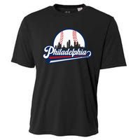 Cityscape Art Print Philadelphia Skyline in Bold Typography Cooling Performance Crew T-Shirt