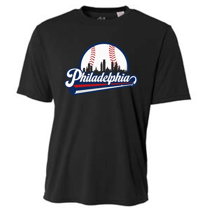 Cityscape Art Print Philadelphia Skyline in Bold Typography Cooling Performance Crew T-Shirt