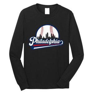 Cityscape Art Print Philadelphia Skyline in Bold Typography Long Sleeve Shirt