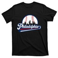 Cityscape Art Print Philadelphia Skyline in Bold Typography T-Shirt