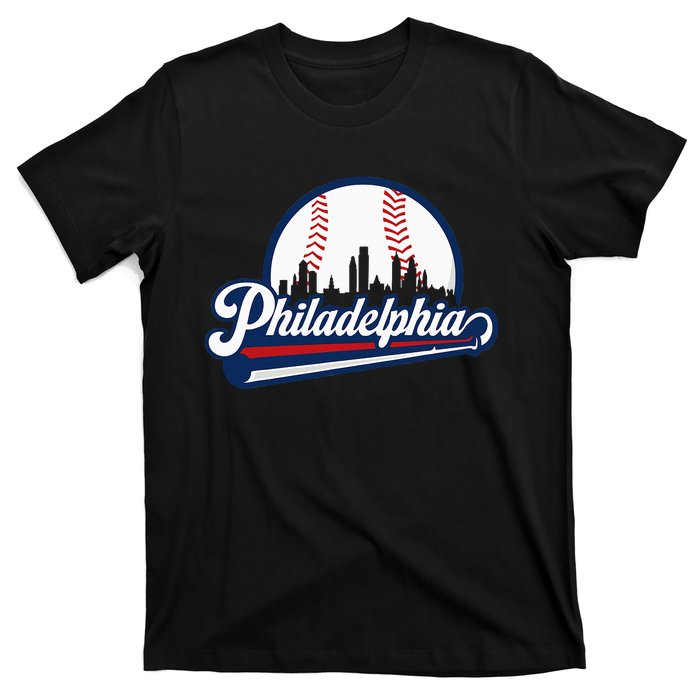 Cityscape Art Print Philadelphia Skyline in Bold Typography T-Shirt