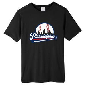 Cityscape Art Print Philadelphia Skyline in Bold Typography Tall Fusion ChromaSoft Performance T-Shirt