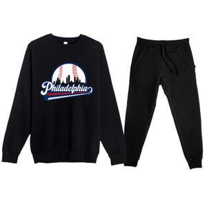 Cityscape Art Print Philadelphia Skyline in Bold Typography Premium Crewneck Sweatsuit Set