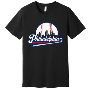 Cityscape Art Print Philadelphia Skyline in Bold Typography Premium T-Shirt