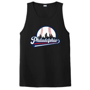 Cityscape Art Print Philadelphia Skyline in Bold Typography PosiCharge Competitor Tank