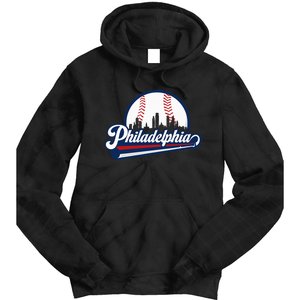 Cityscape Art Print Philadelphia Skyline in Bold Typography Tie Dye Hoodie