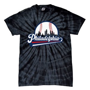 Cityscape Art Print Philadelphia Skyline in Bold Typography Tie-Dye T-Shirt