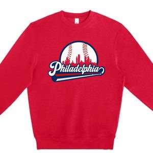 Cityscape Art Print Philadelphia Skyline in Bold Typography Premium Crewneck Sweatshirt