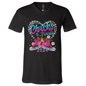 Chucks And Pearls Kamala Harris 2024 For President 47 V-Neck T-Shirt