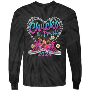 Chucks And Pearls Kamala Harris 2024 For President 47 Tie-Dye Long Sleeve Shirt