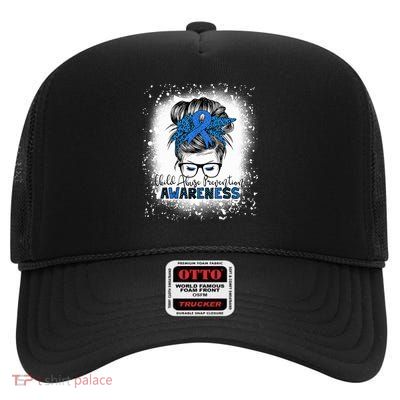 Child Abuse Prevention Awareness Messy Hair Bun High Crown Mesh Back Trucker Hat