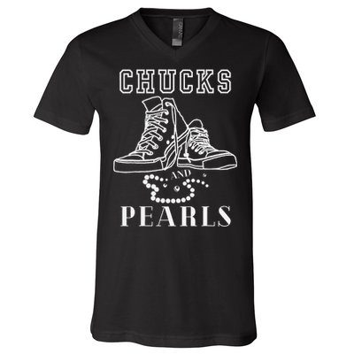 Chucks And Pearls Cute Women Nurse Kamala 2024 V-Neck T-Shirt